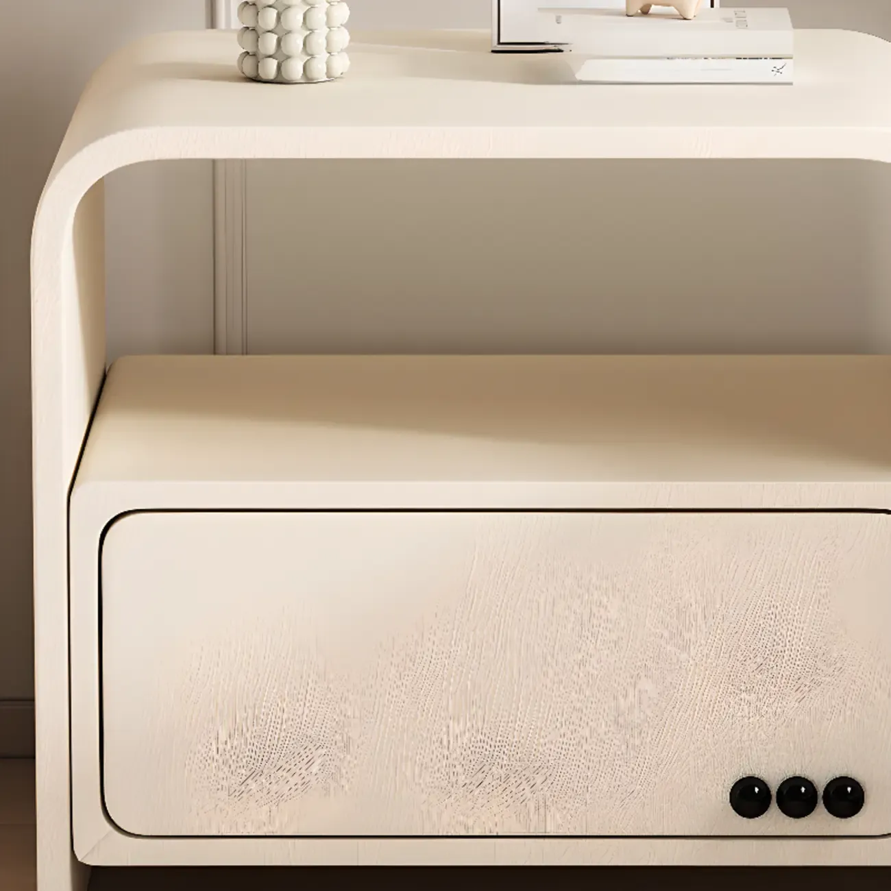 Elegant Modern White Faux Leather Wood Drawer Nightstand Image - 8