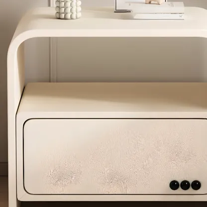 Elegant Modern White Faux Leather Wood Drawer Nightstand Image - 8