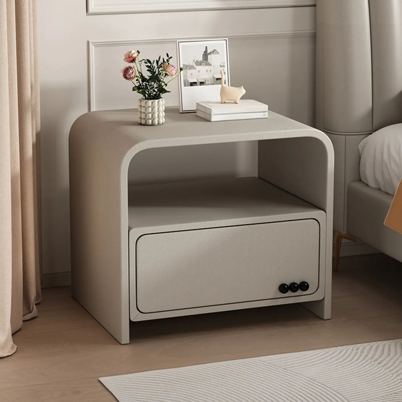 Elegant Modern White Faux Leather Wood Drawer Nightstand Image - 6 | homeyfad