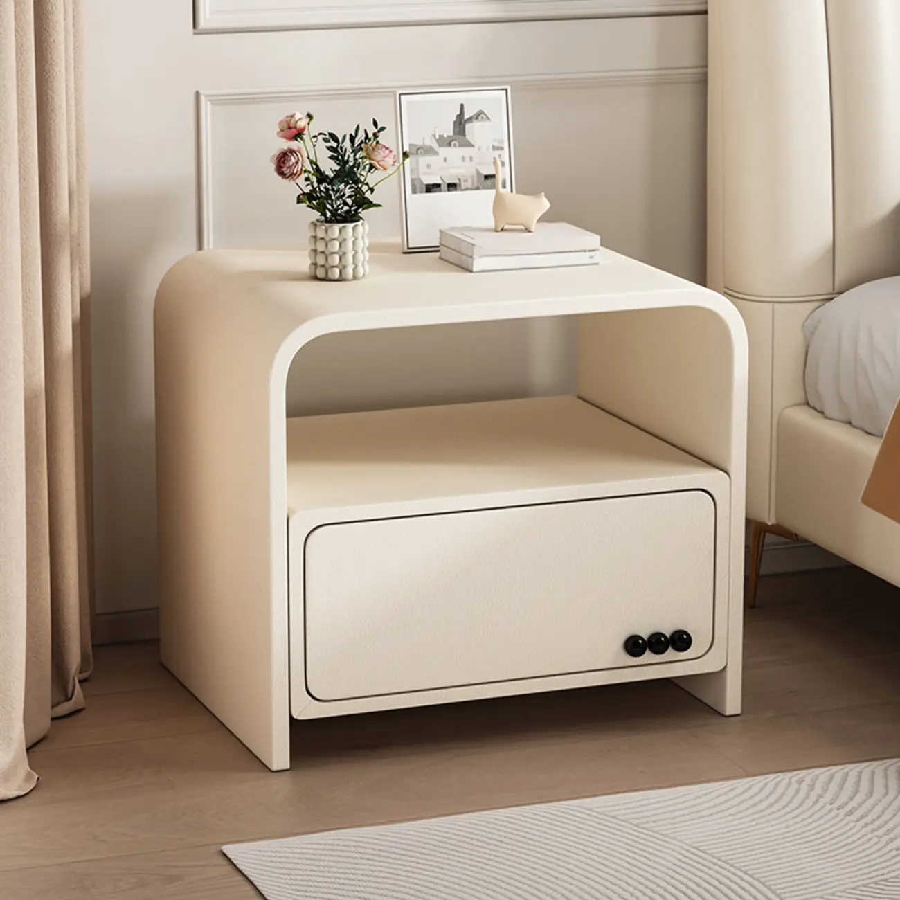 Elegant Modern White Faux Leather Wood Drawer Nightstand Image - 1 | homeyfad