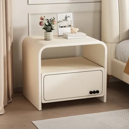 Elegant Modern White Faux Leather Wood Drawer Nightstand Image - 1