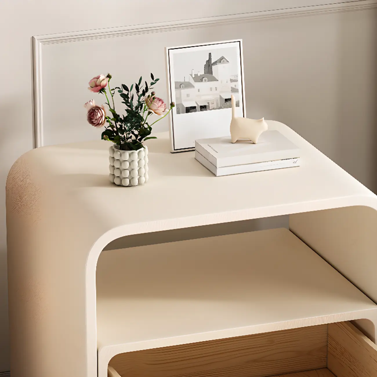 Elegant Modern White Faux Leather Wood Drawer Nightstand Image - 10 | homeyfad