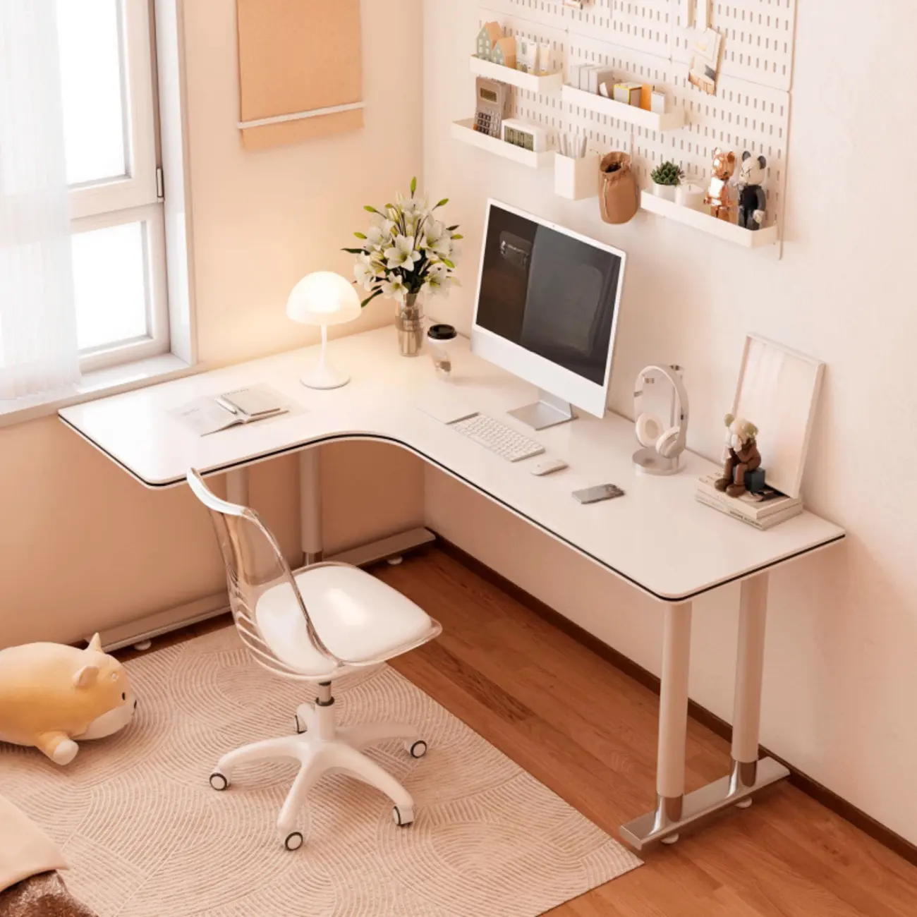 Minimalist L-Shaped Wooden White Corner Office Desk Image - 6 | homeyfad