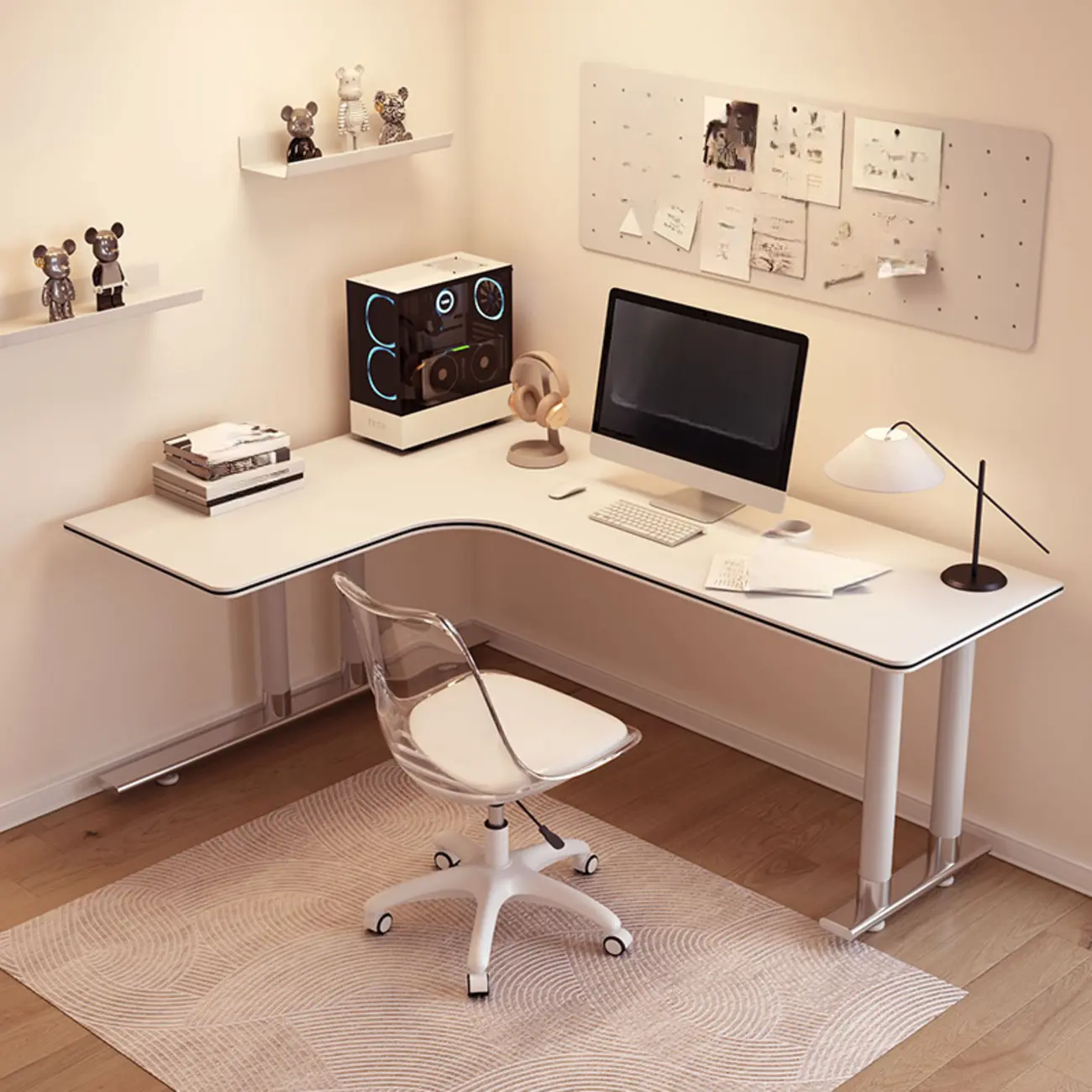 Minimalist L-Shaped Wooden White Corner Office Desk Image - 1 | homeyfad