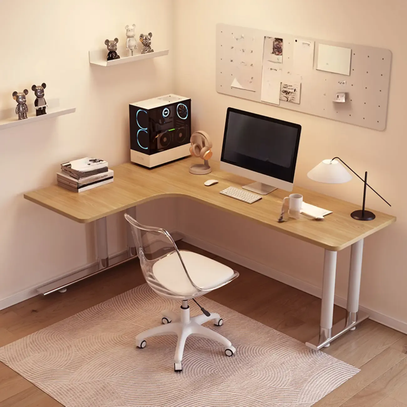Minimalist L-Shaped Wooden White Corner Office Desk Image - 3