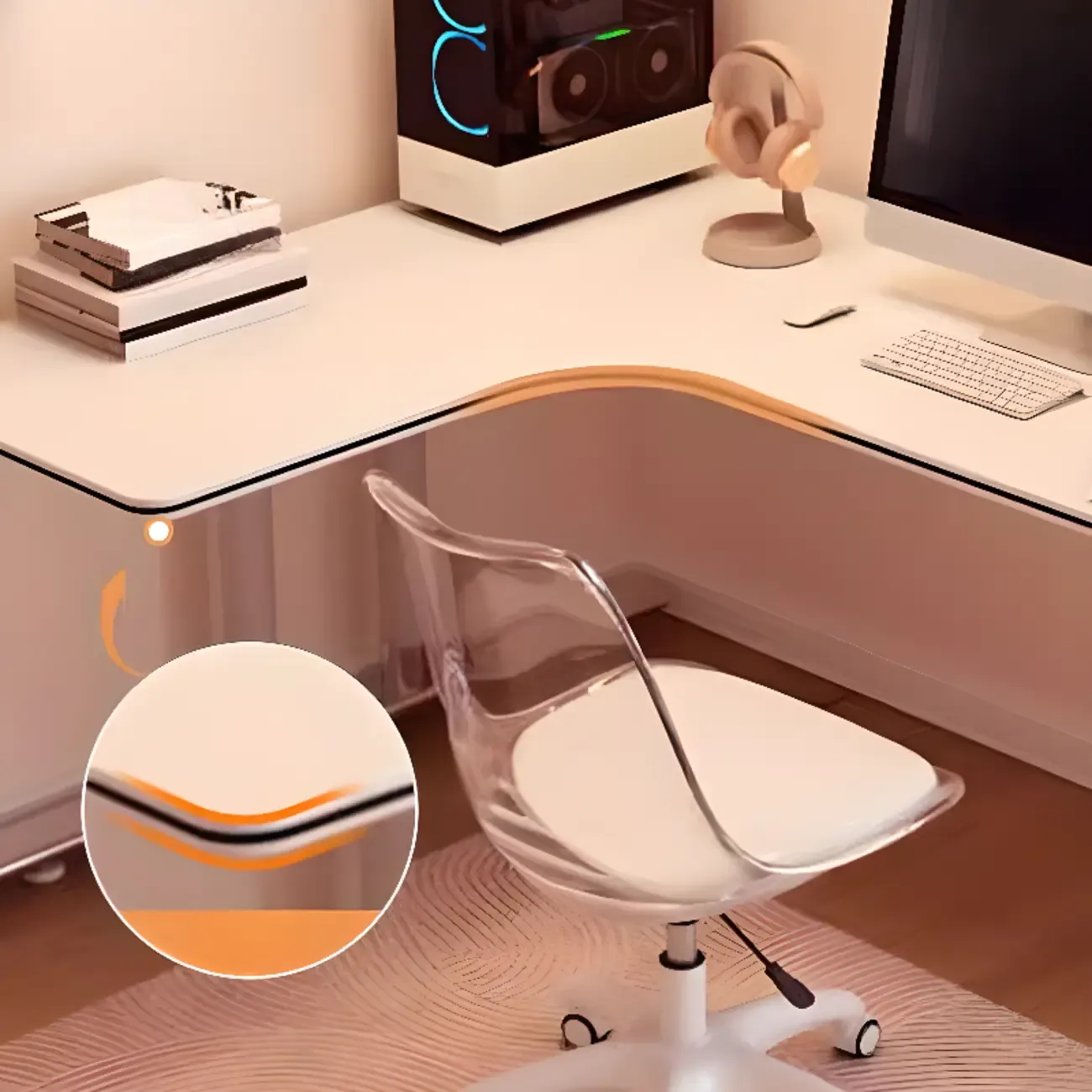 Minimalist L-Shaped Wooden White Corner Office Desk Image - 7