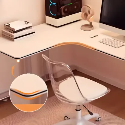 Minimalist L-Shaped Wooden White Corner Office Desk Image - 7