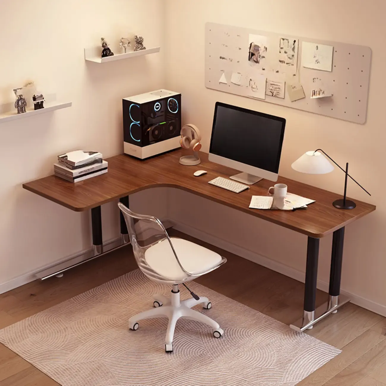 Minimalist L-Shaped Wooden White Corner Office Desk Image - 14