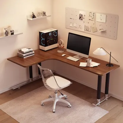 Minimalist L-Shaped Wooden White Corner Office Desk Image - 14