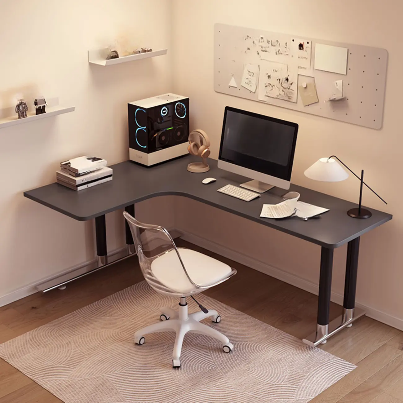 Minimalist L-Shaped Wooden White Corner Office Desk Image - 15 | homeyfad