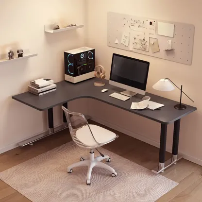 Minimalist L-Shaped Wooden White Corner Office Desk Image - 15