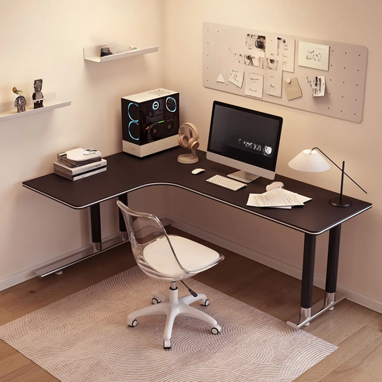 Minimalist L-Shaped Wooden White Corner Office Desk Image - 16 | homeyfad