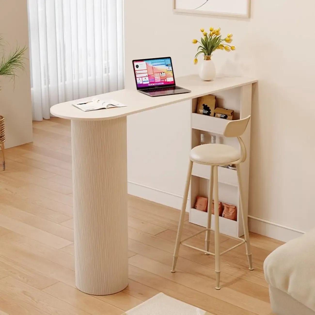 Modern Free Form White Stone Metal 3-Tier Shelf Bar Tables Image - 1