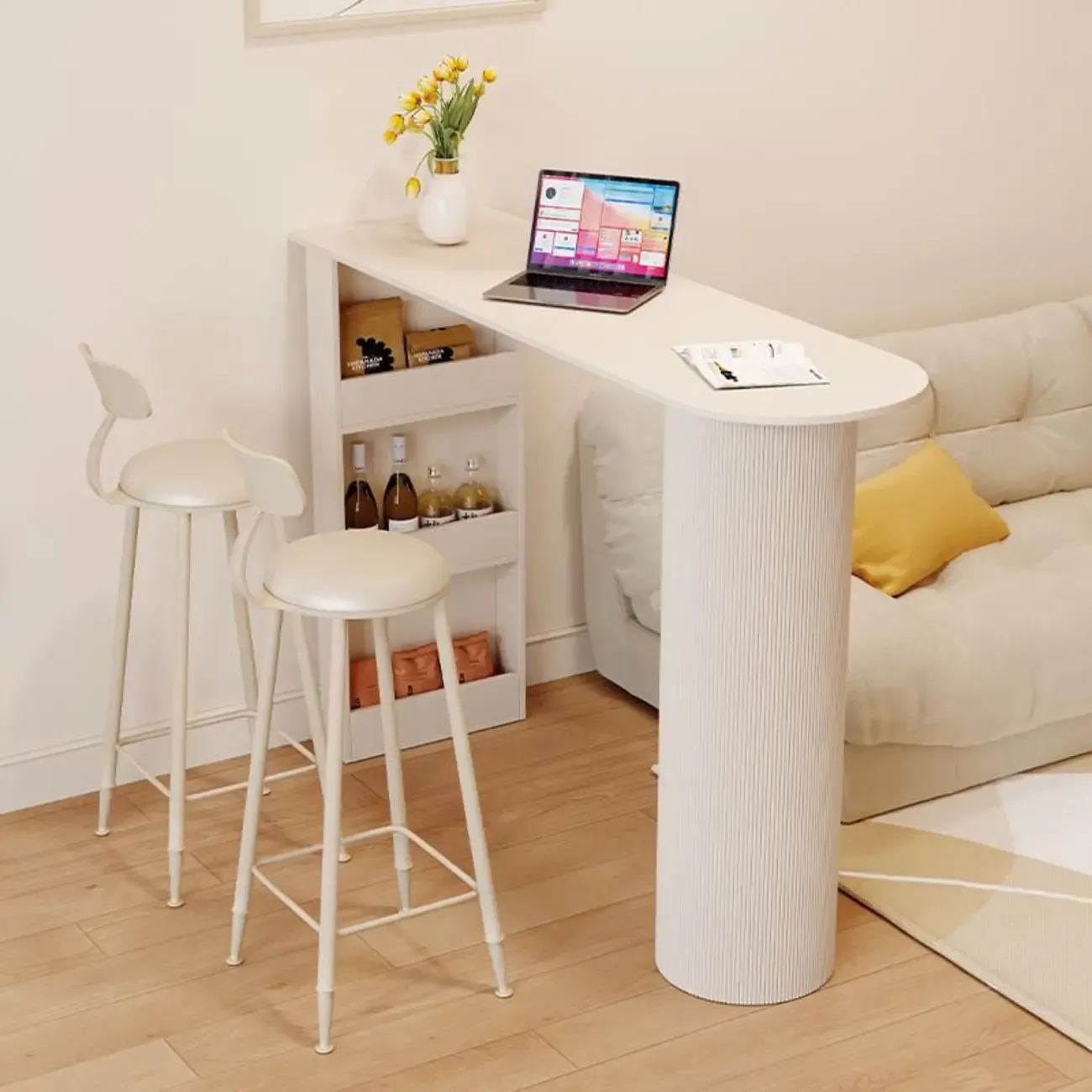 Modern Free Form White Stone Metal 3-Tier Shelf Bar Tables Image - 6