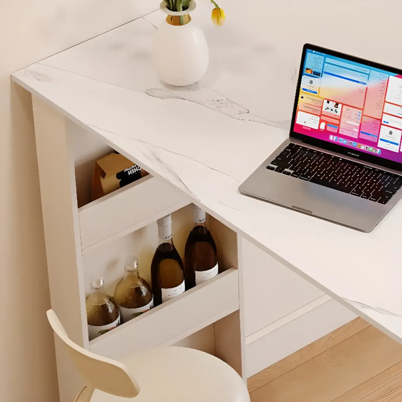 Modern Free Form White Stone Metal 3-Tier Shelf Bar Tables Image - 13