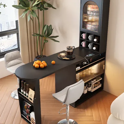 Modern Black Wood Convertible Space-Saving Storage Bar Tables Image - 1