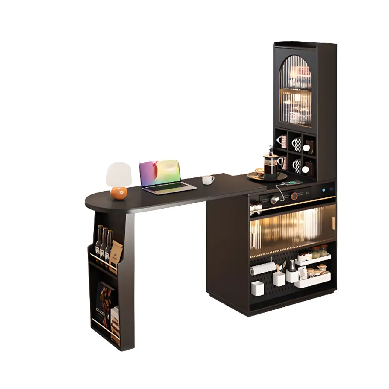 Modern Black Wood Convertible Space-Saving Storage Bar Tables Image - 2
