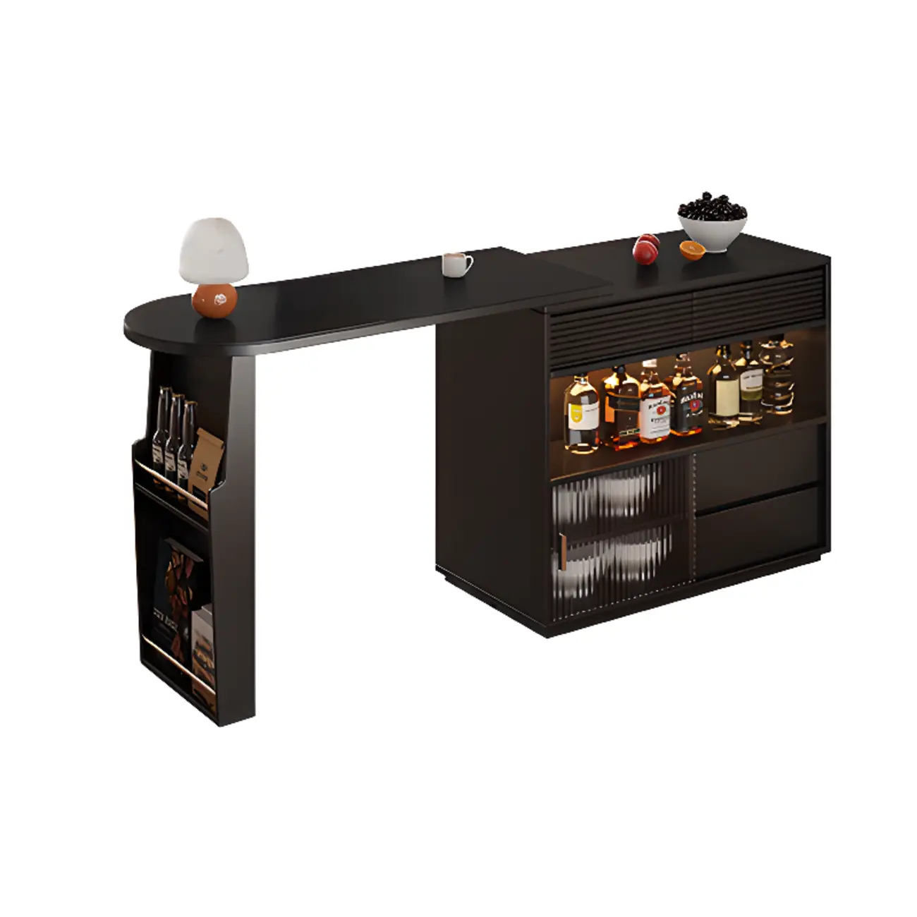 Modern Black Wood Convertible Space-Saving Storage Bar Tables Image - 3 | homeyfad