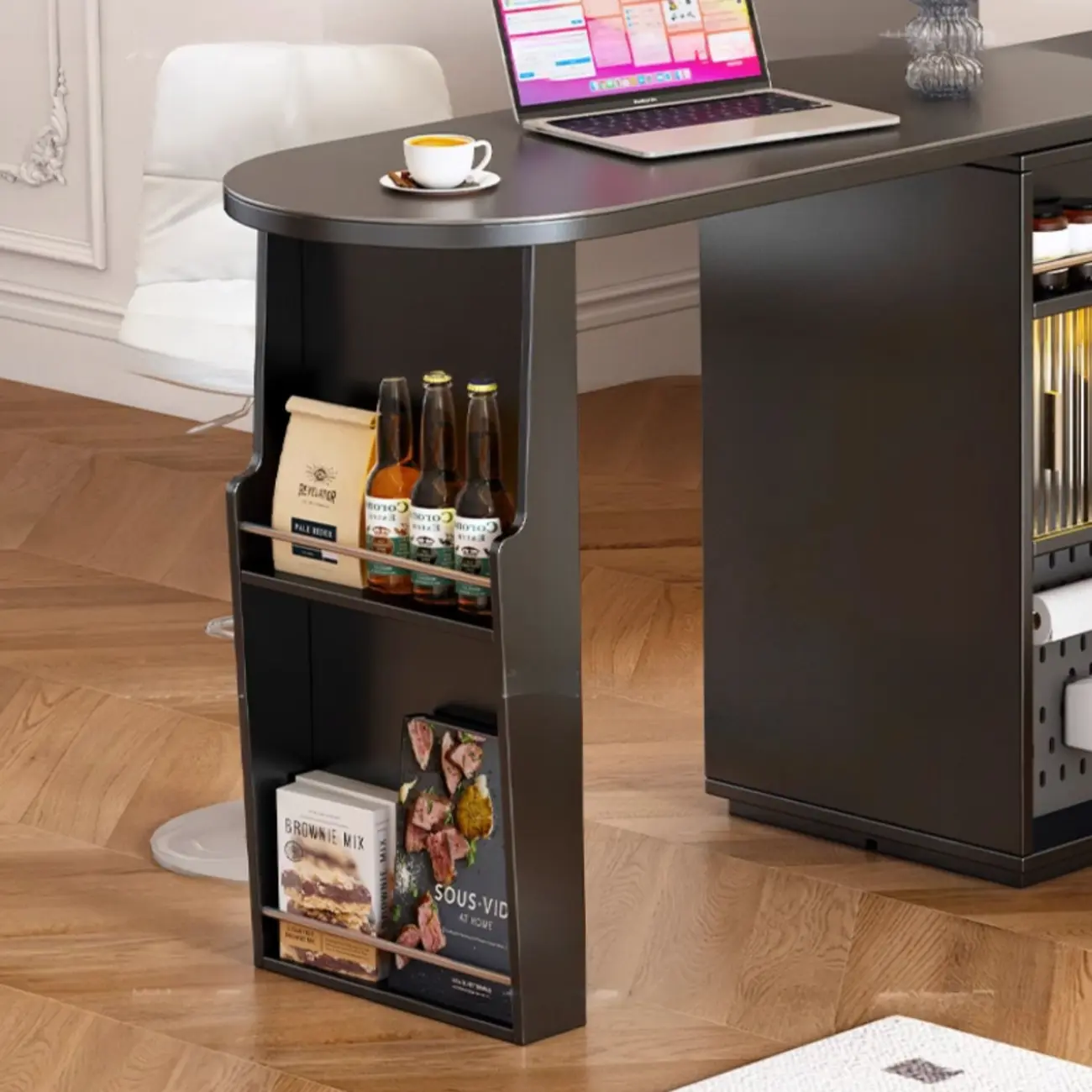 Modern Black Wood Convertible Space-Saving Storage Bar Tables Image - 4 | homeyfad