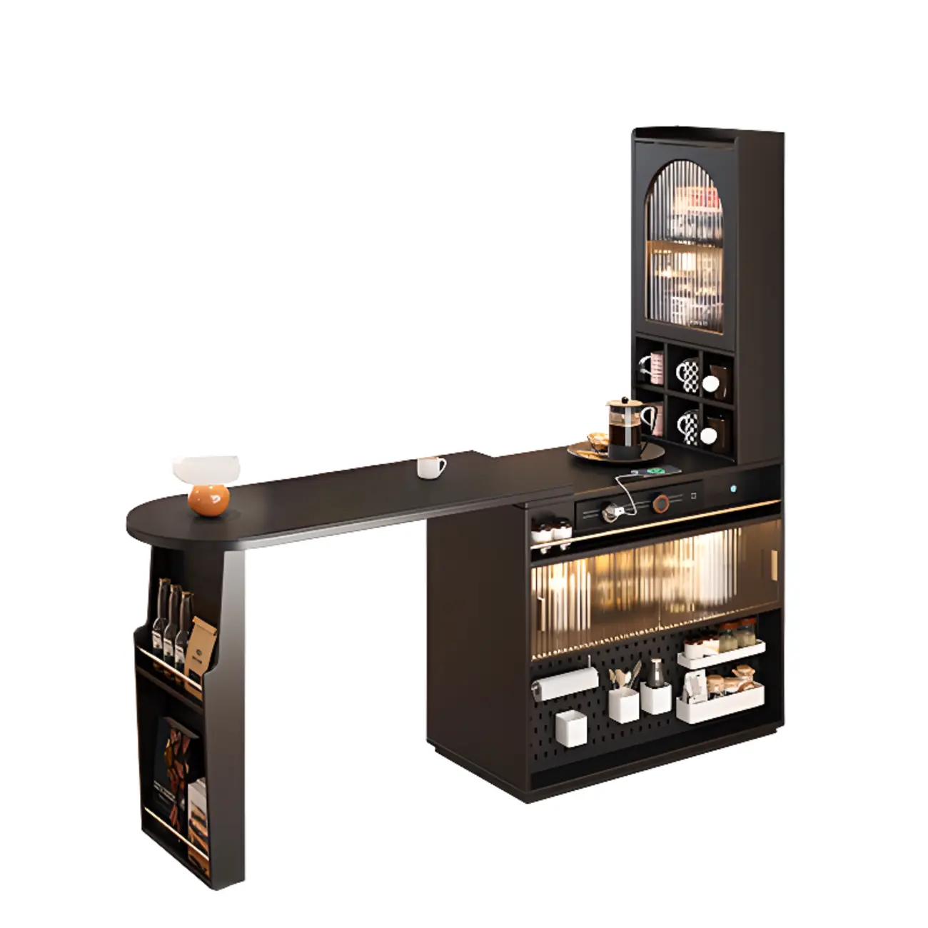 Modern Black Wood Convertible Space-Saving Storage Bar Tables Image - 5 | homeyfad