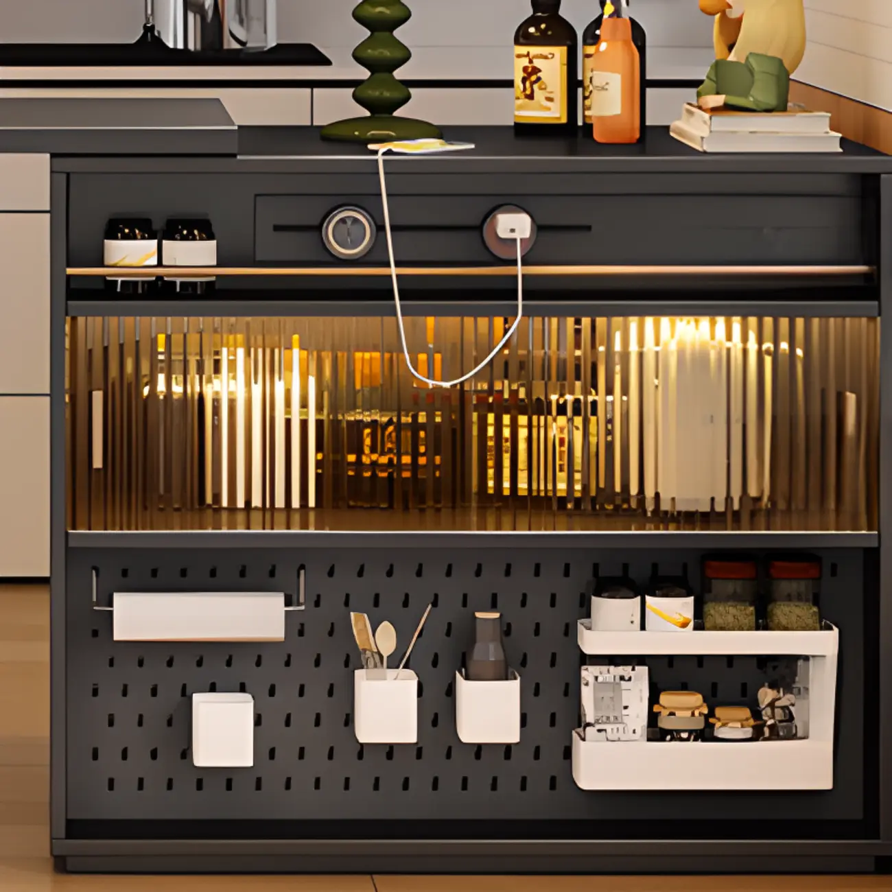 Modern Black Wood Convertible Space-Saving Storage Bar Tables Image - 8 | homeyfad