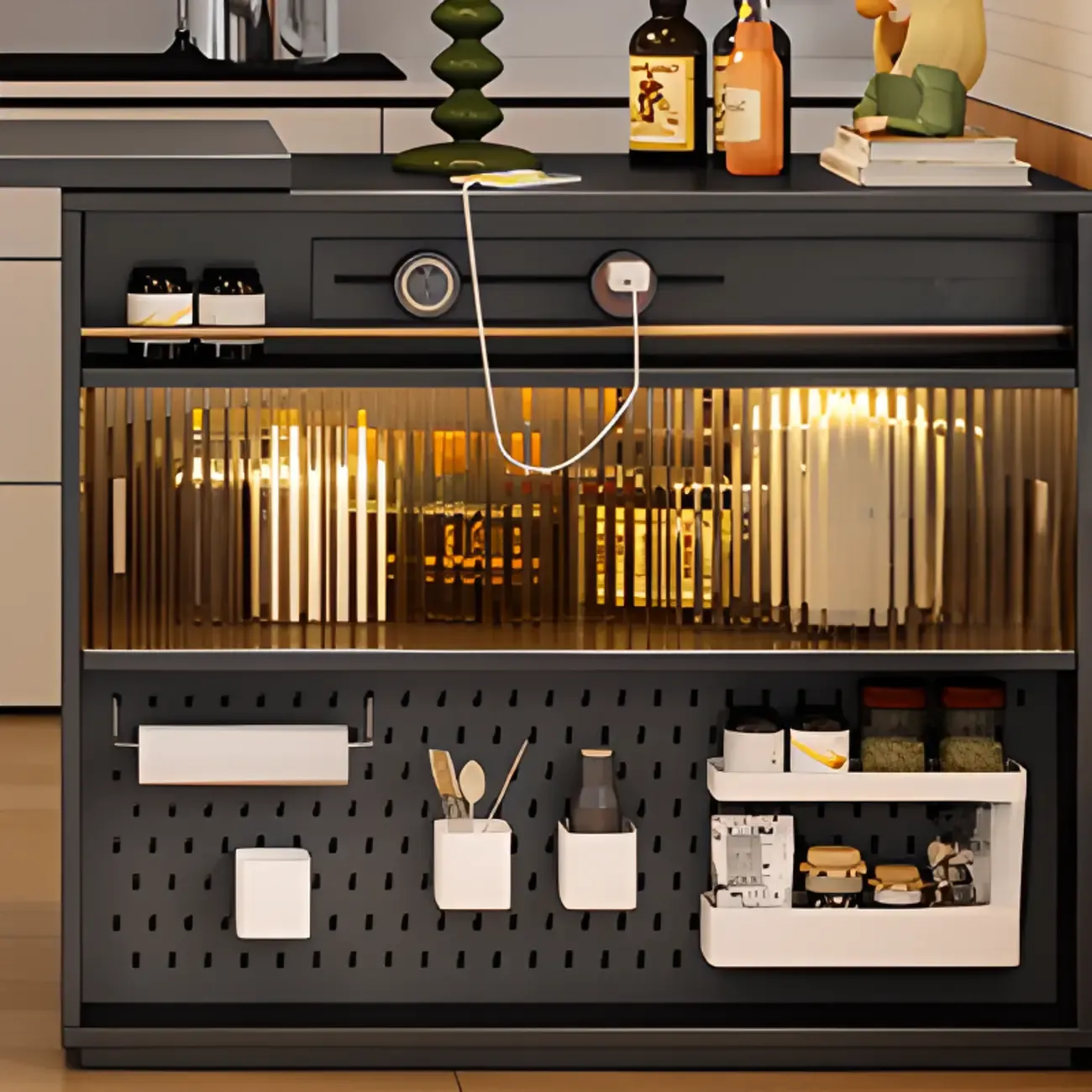 Modern Black Wood Convertible Space-Saving Storage Bar Tables Image - 8