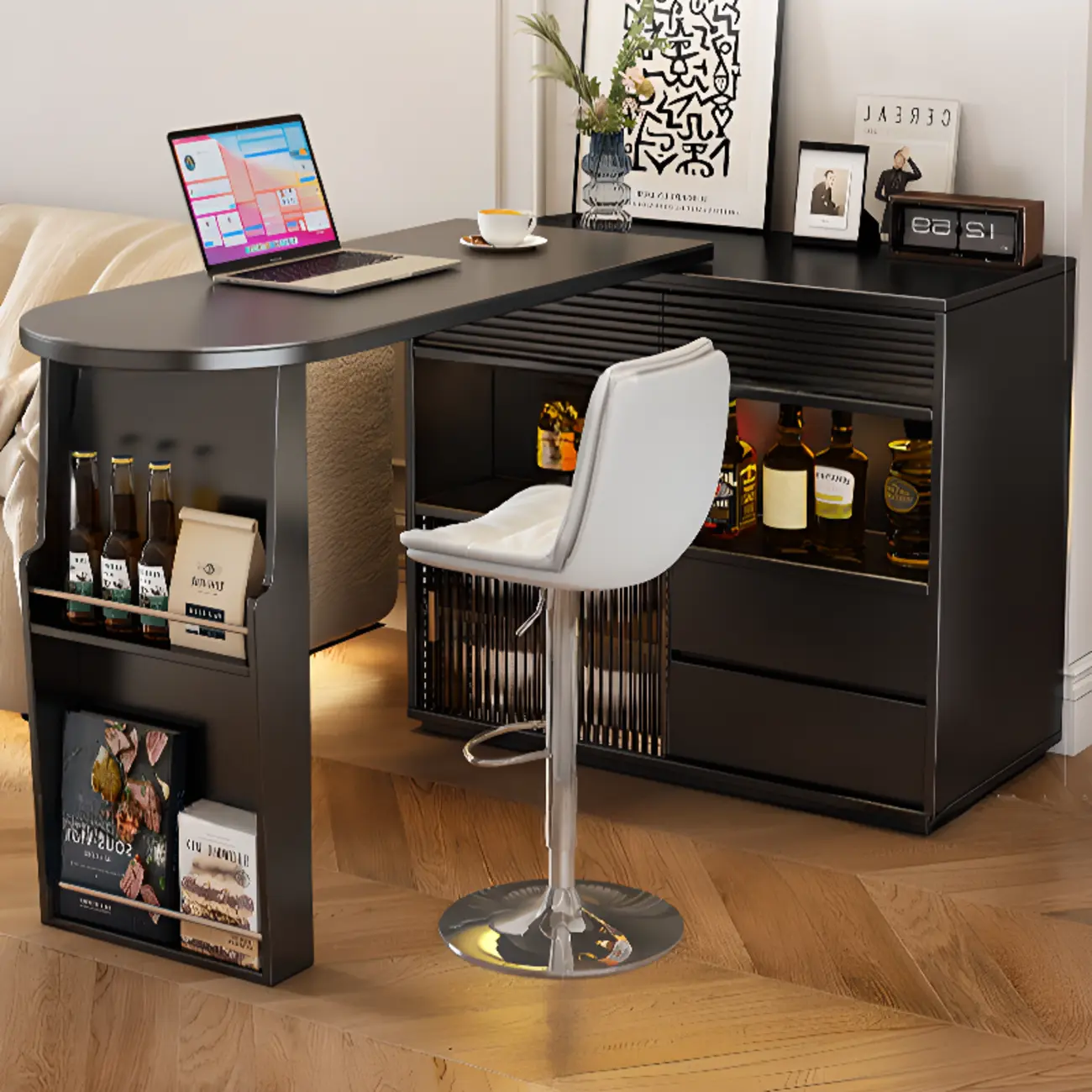 Modern Black Wood Convertible Space-Saving Storage Bar Tables Image - 9 | homeyfad