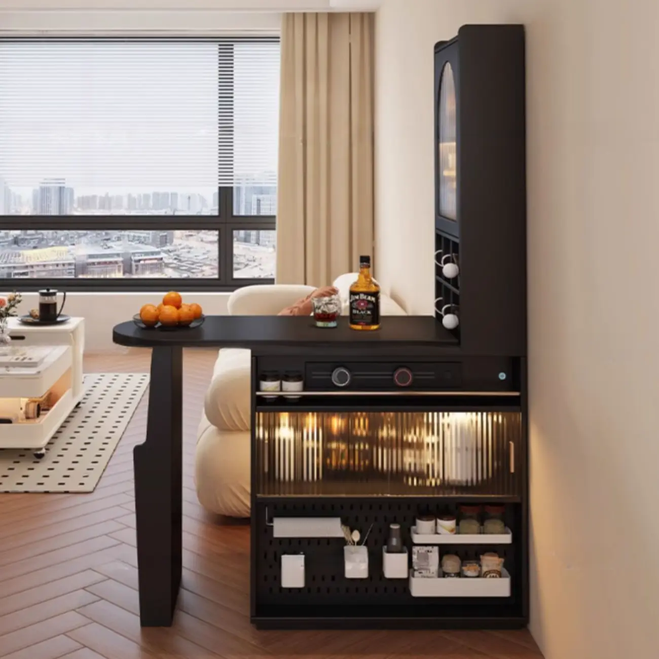 Modern Black Wood Convertible Space-Saving Storage Bar Tables Image - 12 | homeyfad