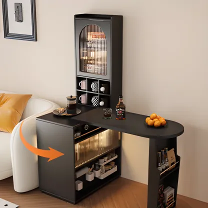 Modern Black Wood Convertible Space-Saving Storage Bar Tables Image - 13