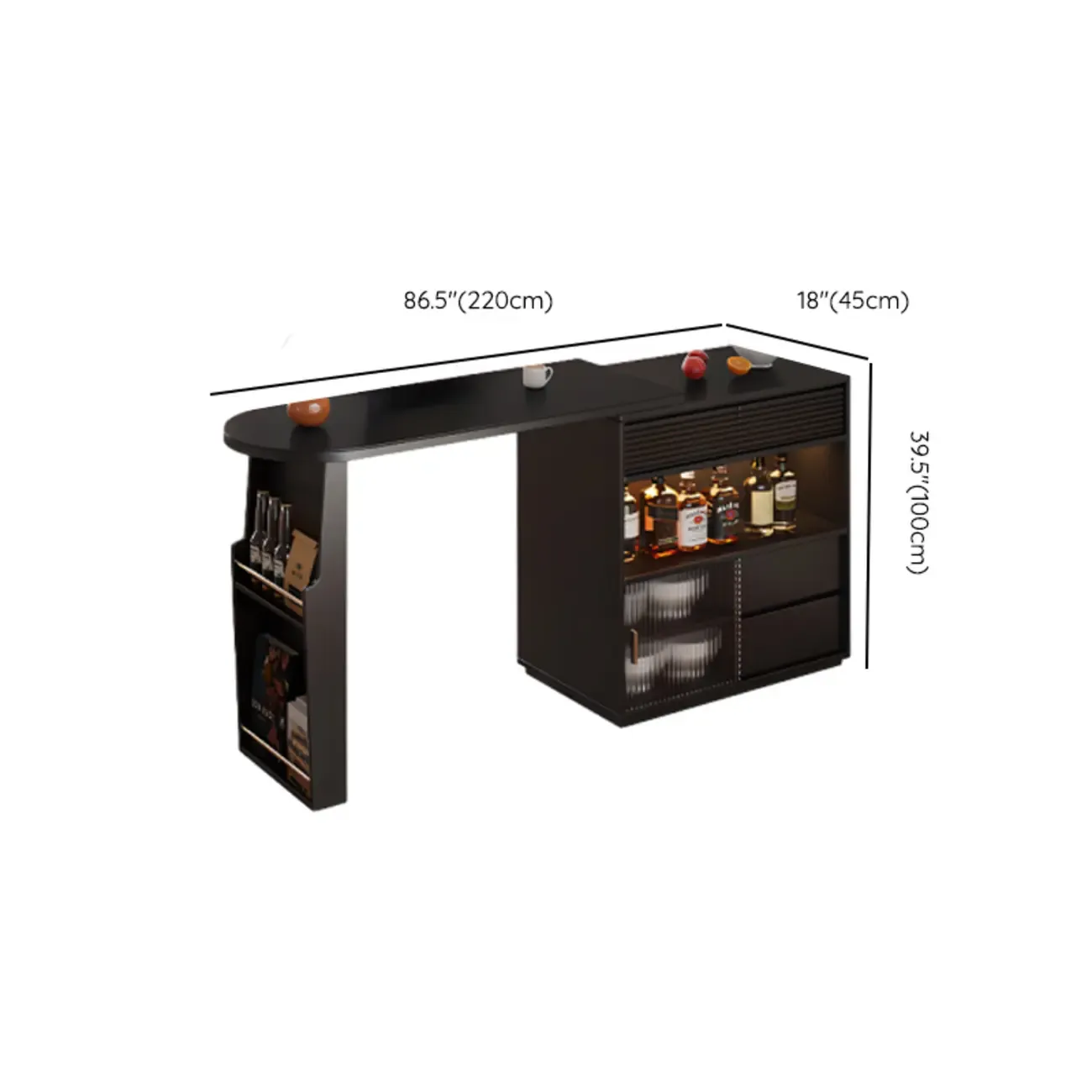 Modern Black Wood Convertible Space-Saving Storage Bar Tables Image - 16