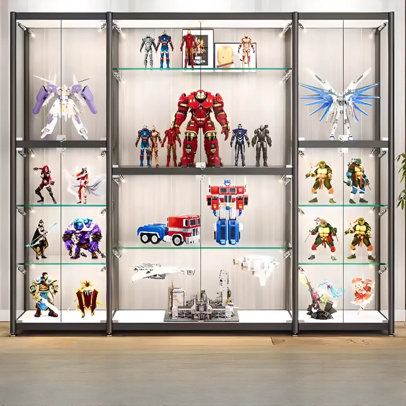 Modern Black Clear Glass LED Adjustable Display Cabinet Image - 1 | homeyfad