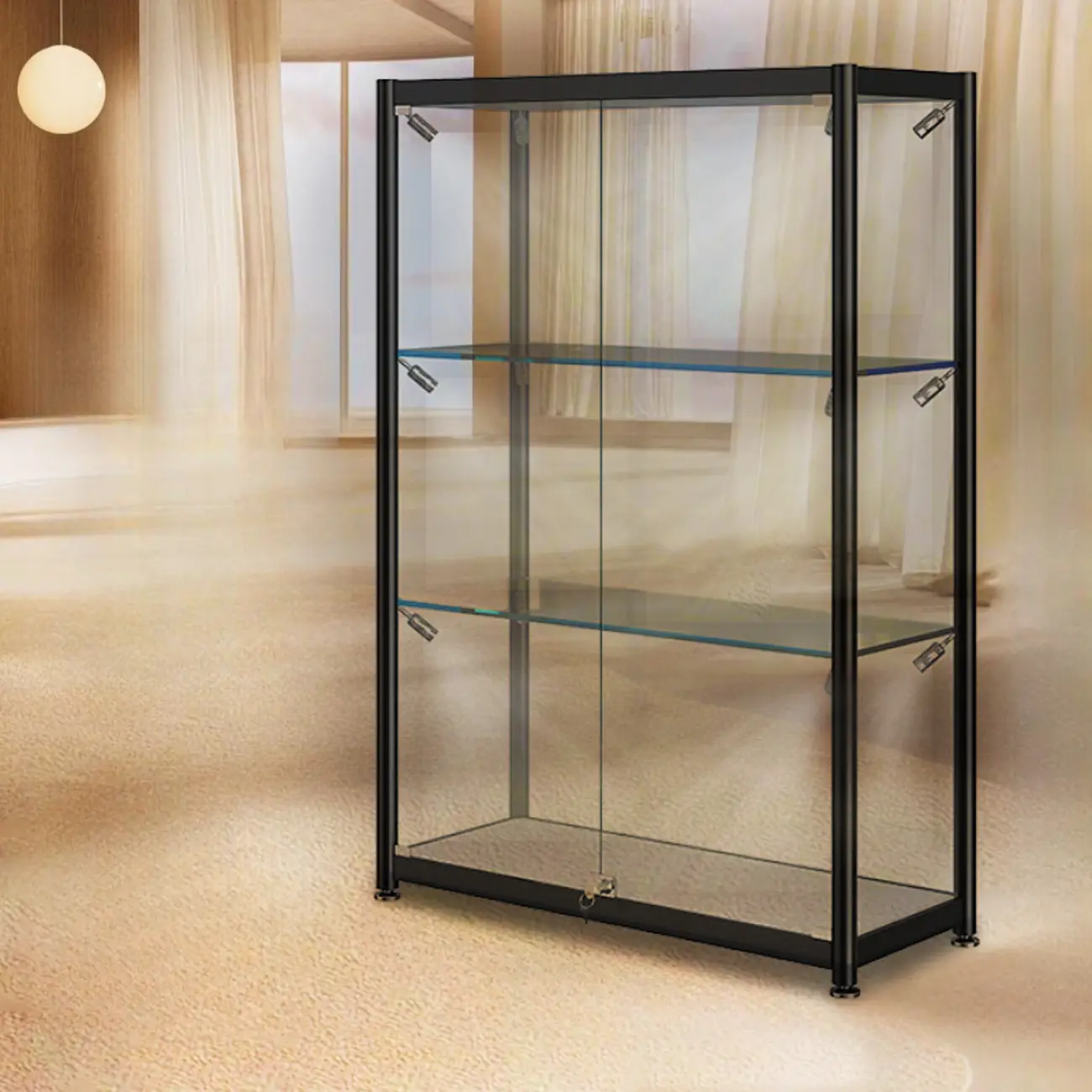 Modern Black Clear Glass LED Adjustable Display Cabinet Image - 6 | homeyfad