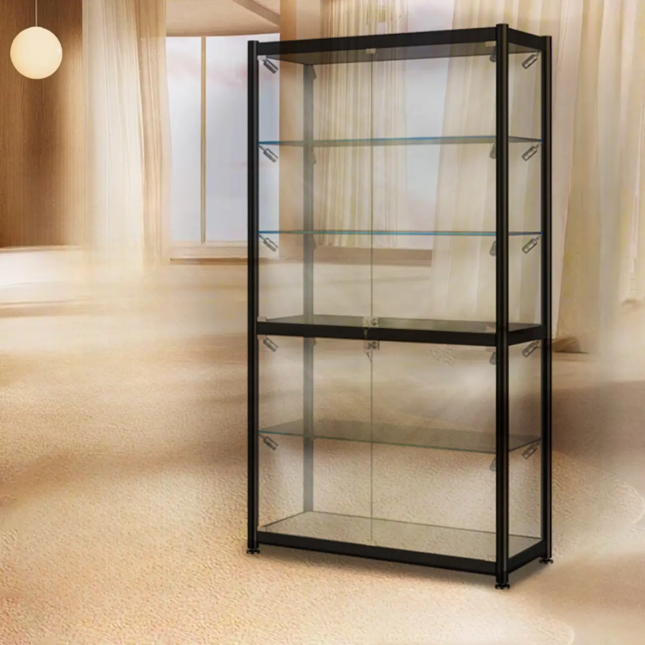 Modern Black Clear Glass LED Adjustable Display Cabinet Image - 7 | homeyfad