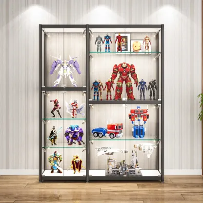 Modern Black Clear Glass LED Adjustable Display Cabinet Image - 2