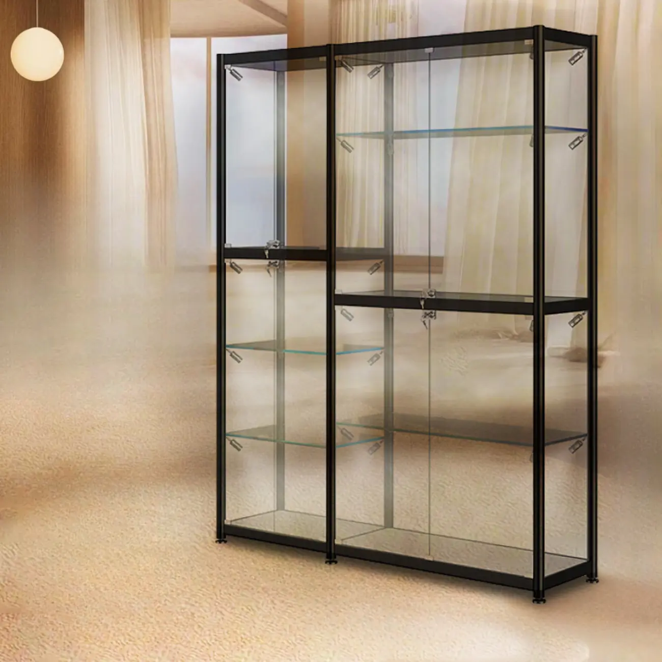 Modern Black Clear Glass LED Adjustable Display Cabinet Image - 8 | homeyfad