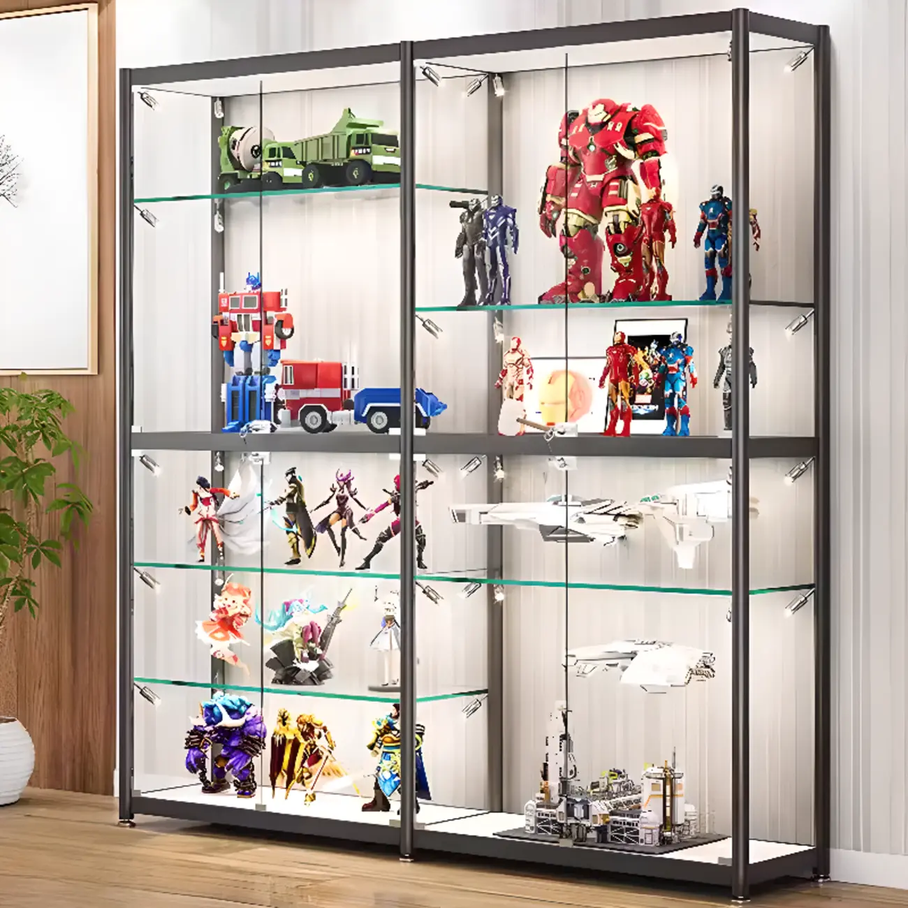 Modern Black Clear Glass LED Adjustable Display Cabinet Image - 3 | homeyfad