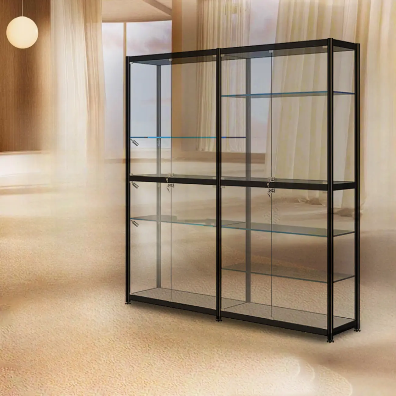 Modern Black Clear Glass LED Adjustable Display Cabinet Image - 9 | homeyfad