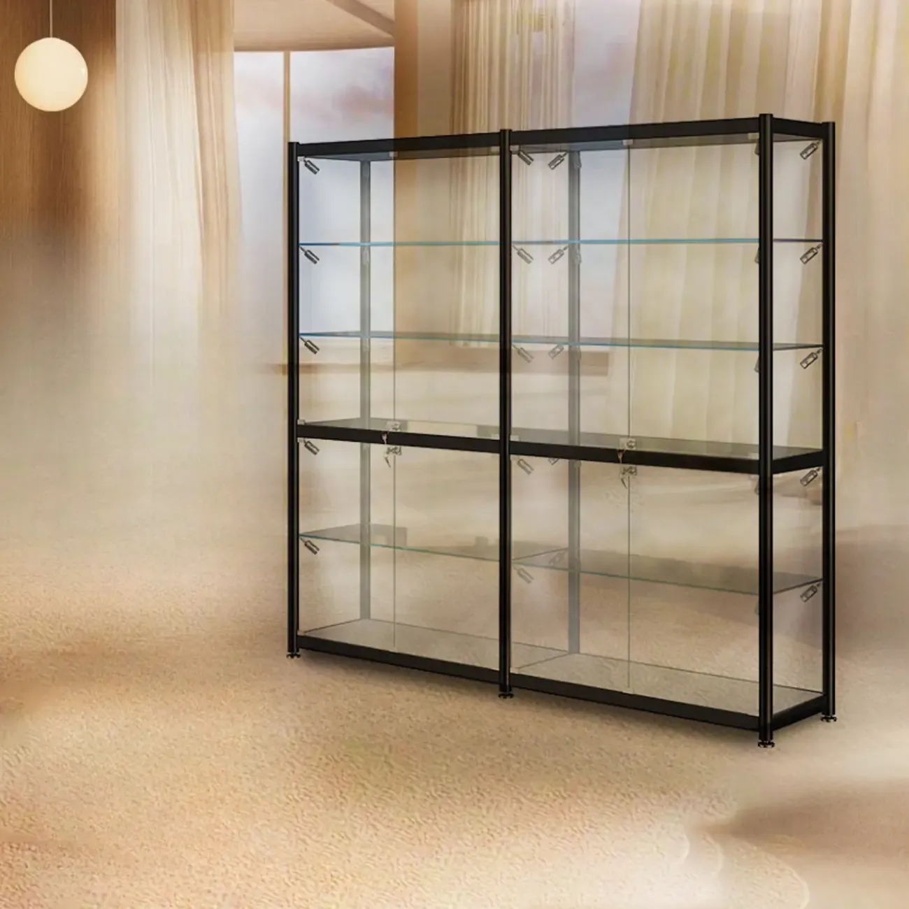 Modern Black Clear Glass LED Adjustable Display Cabinet Image - 10