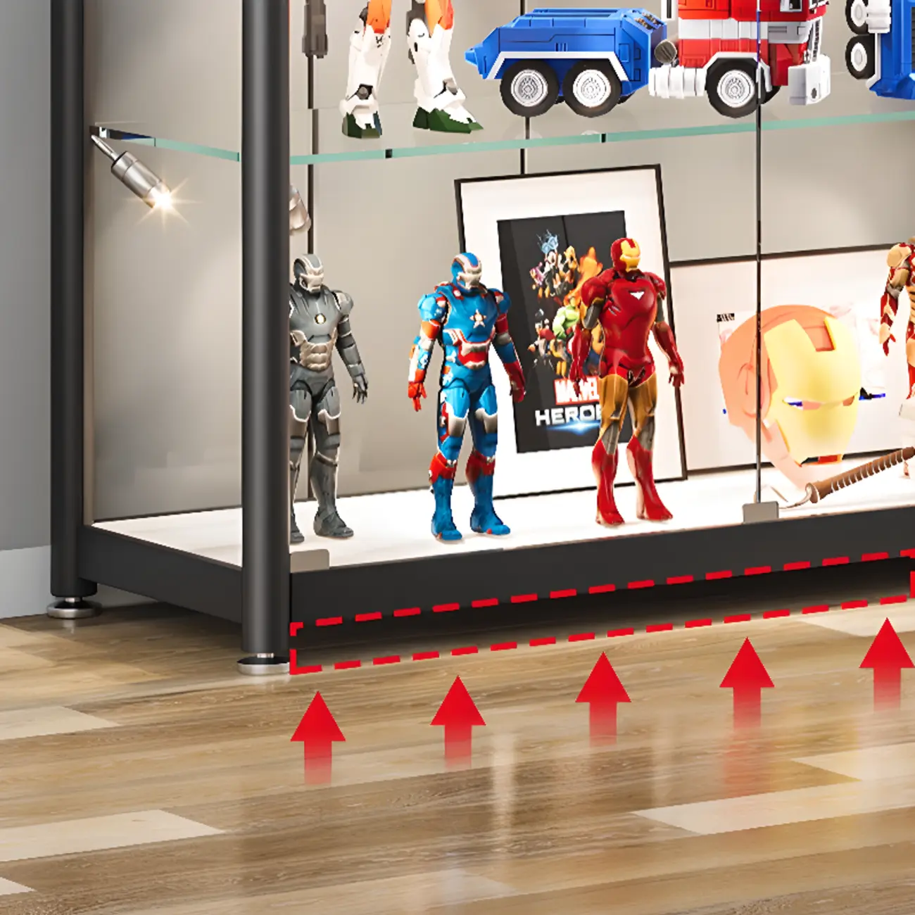 Modern Black Clear Glass LED Adjustable Display Cabinet Image - 5 | homeyfad