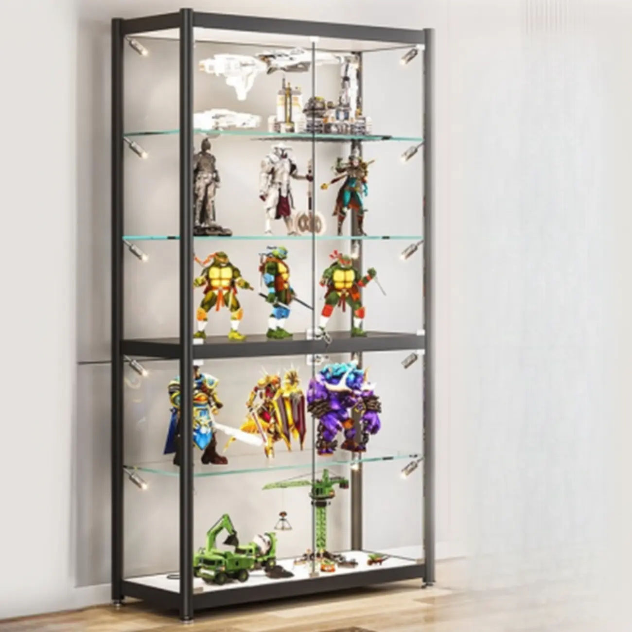 Modern Black Clear Glass LED Adjustable Display Cabinet Image - 4 | homeyfad
