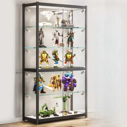 Modern Black Clear Glass LED Adjustable Display Cabinet Image - 4