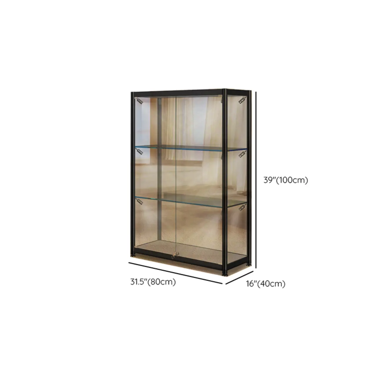 Modern Black Clear Glass LED Adjustable Display Cabinet #size | homeyfad