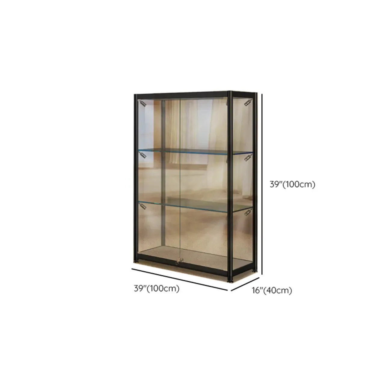 Modern Black Clear Glass LED Adjustable Display Cabinet Image - 15