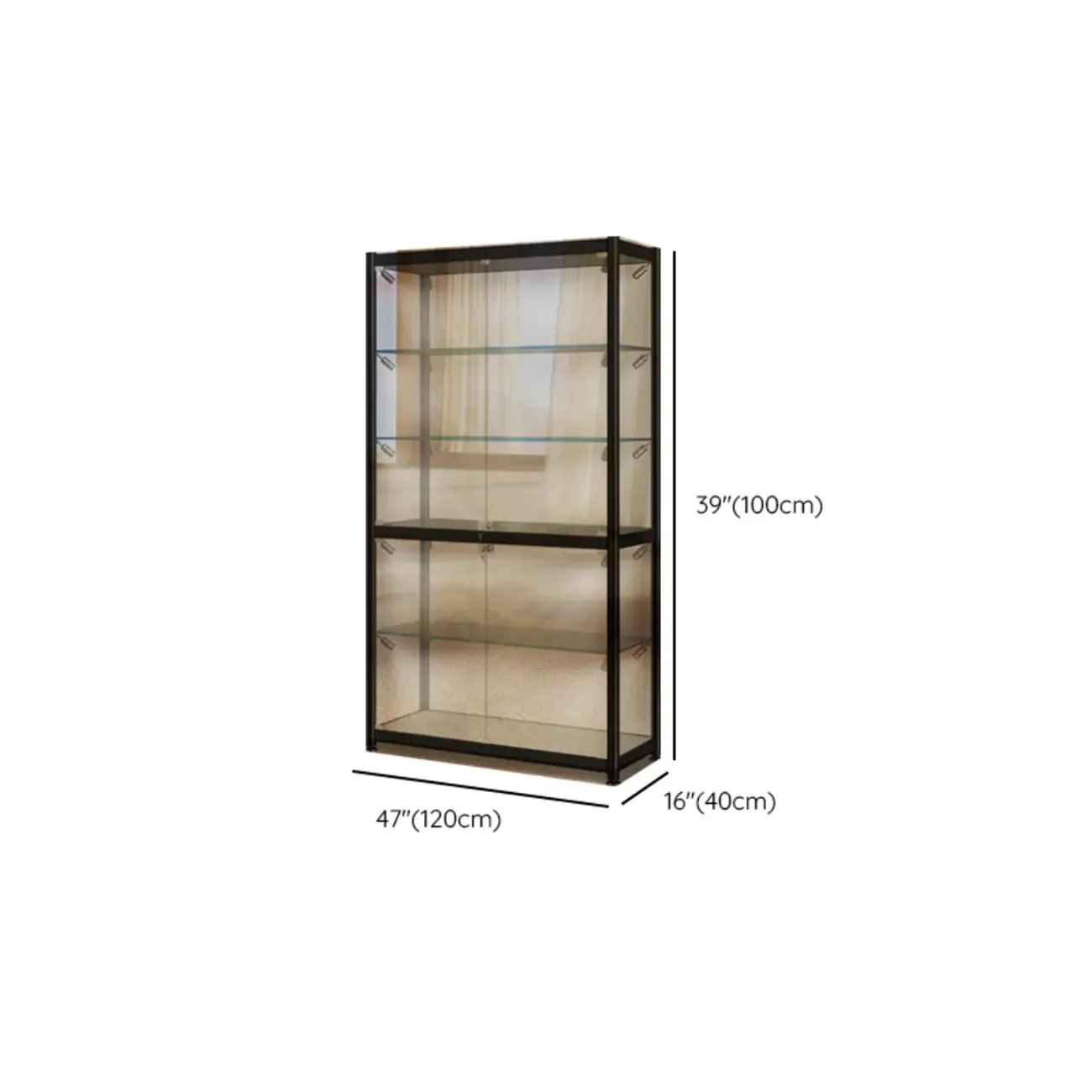 Modern Black Clear Glass LED Adjustable Display Cabinet Image - 16
