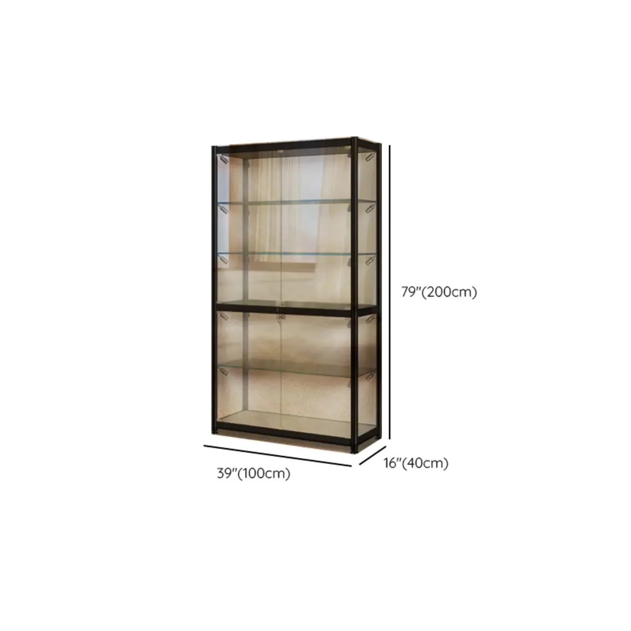 Modern Black Clear Glass LED Adjustable Display Cabinet Image - 20