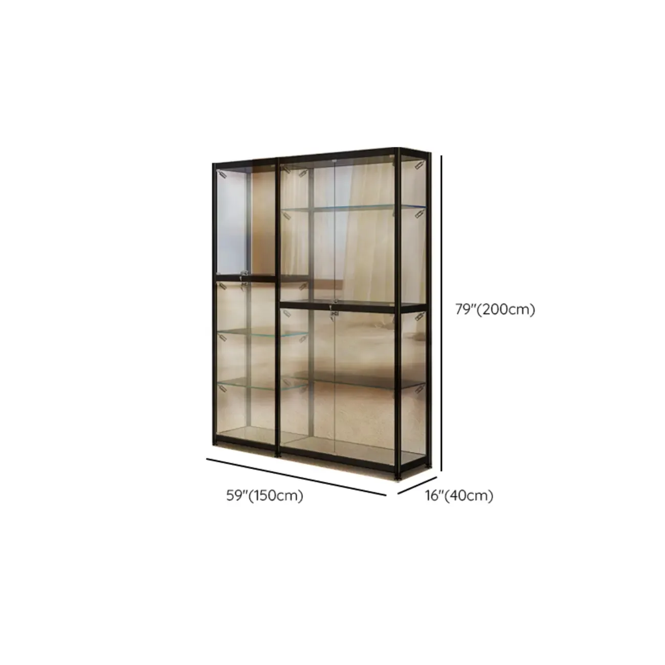 Modern Black Clear Glass LED Adjustable Display Cabinet Image - 24