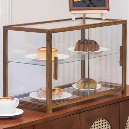 Wooden 2-tier Modern Glass Display Cabinet for Home Image - 1