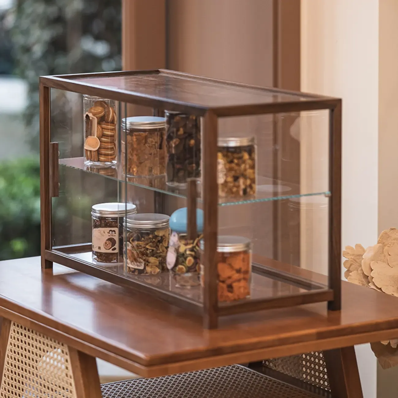 Wooden 2-tier Modern Glass Display Cabinet for Home Image - 3