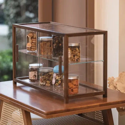 Wooden 2-tier Modern Glass Display Cabinet for Home Image - 3