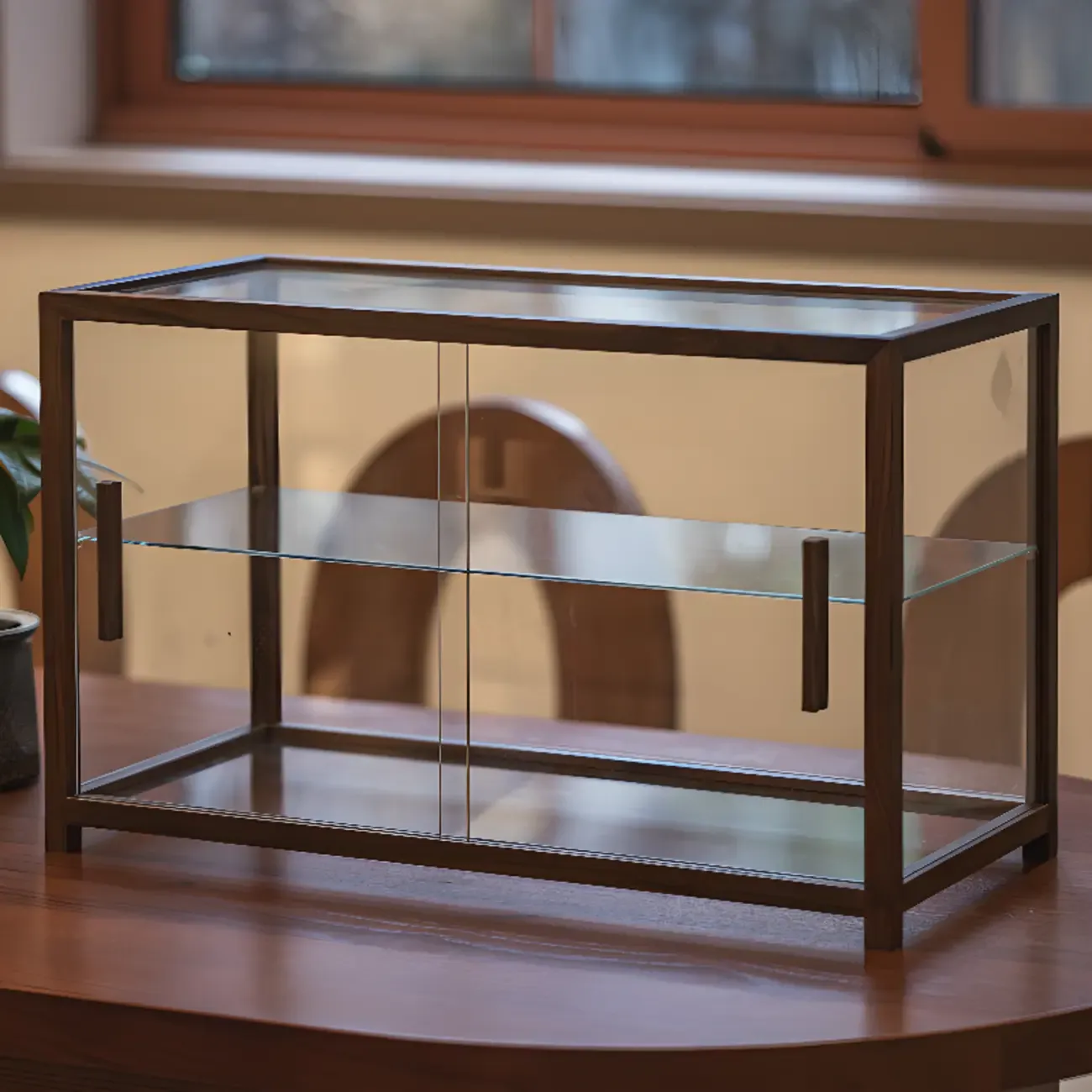 Wooden 2-tier Modern Glass Display Cabinet for Home Image - 4